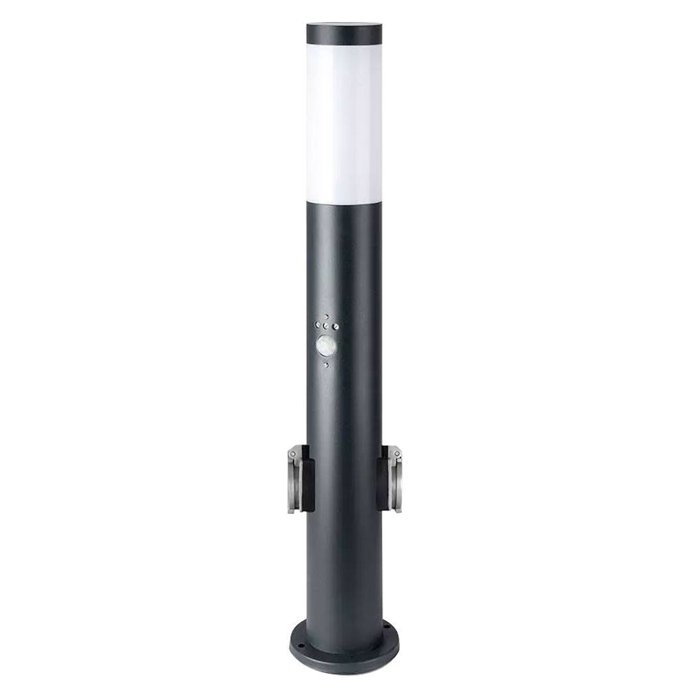 Smart LED Außenleuchte dimmbar Stehleuchte mit Bewegungsmelder Edelstahl anthrazit, Farbwechsel, mit 2 Steckdosen, IP44, 10W 806, warmweiß-kaltweiß