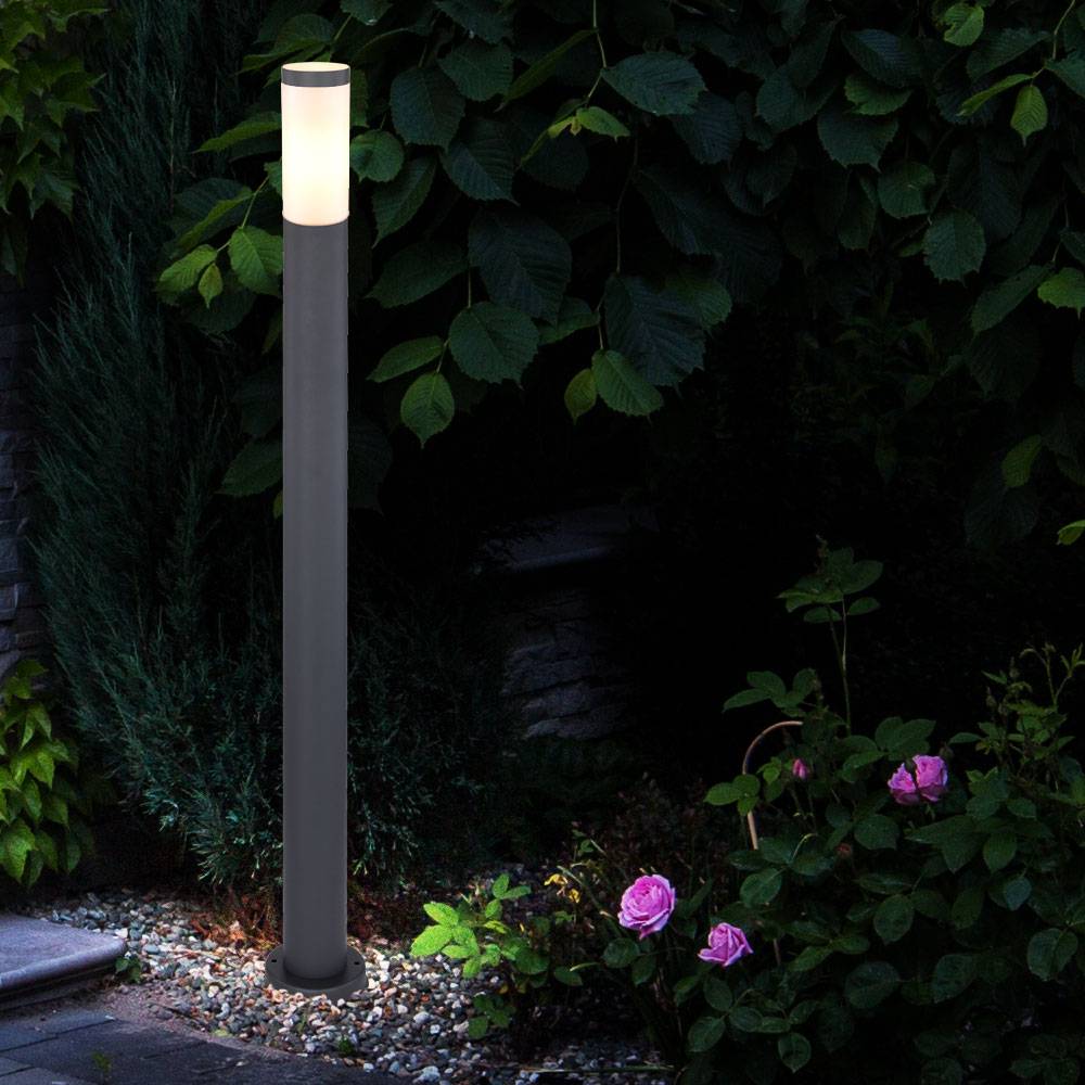 Stehleuchte Außenleuchte Gartenlampe Standleuchte Wegelampe Terrasse, IP44, modern Edelstahl anthrazit opal, 1x E27 Fassung, DxH 12,7x110 cm