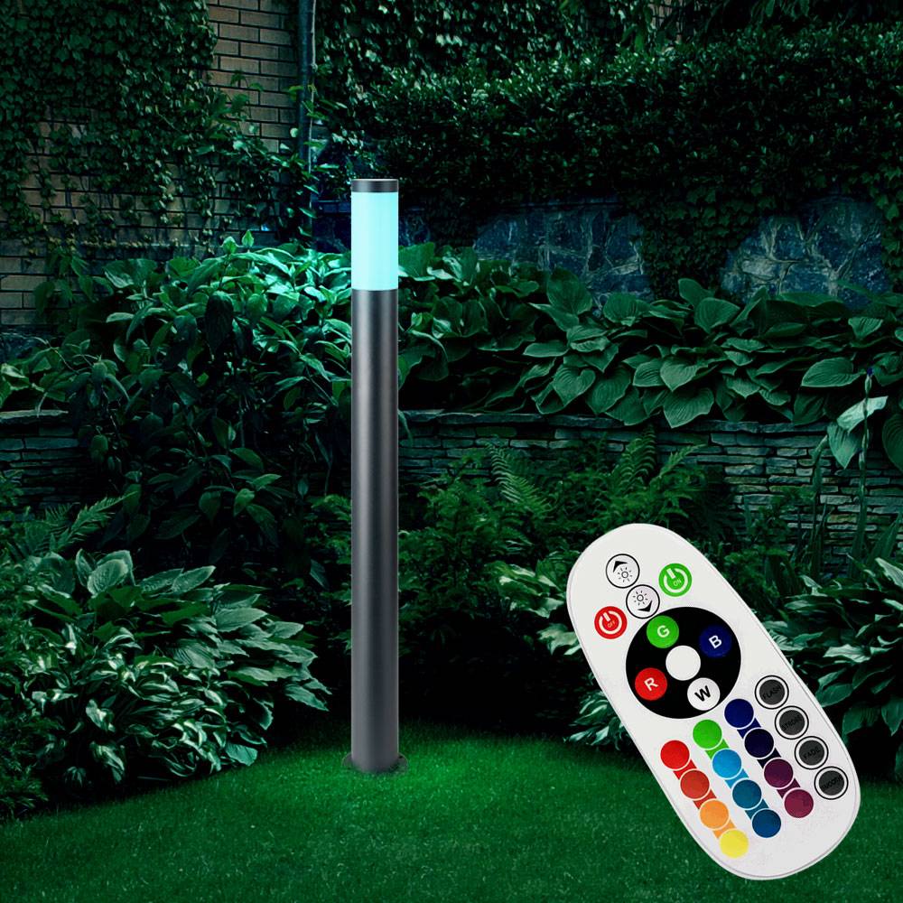 Außen Standleuchte RGB LED Stehlampe Farbwechsler dimmbar Außenstehlampe Edelstahl Säule, mit Fernbedienung, Höhe 110 cm