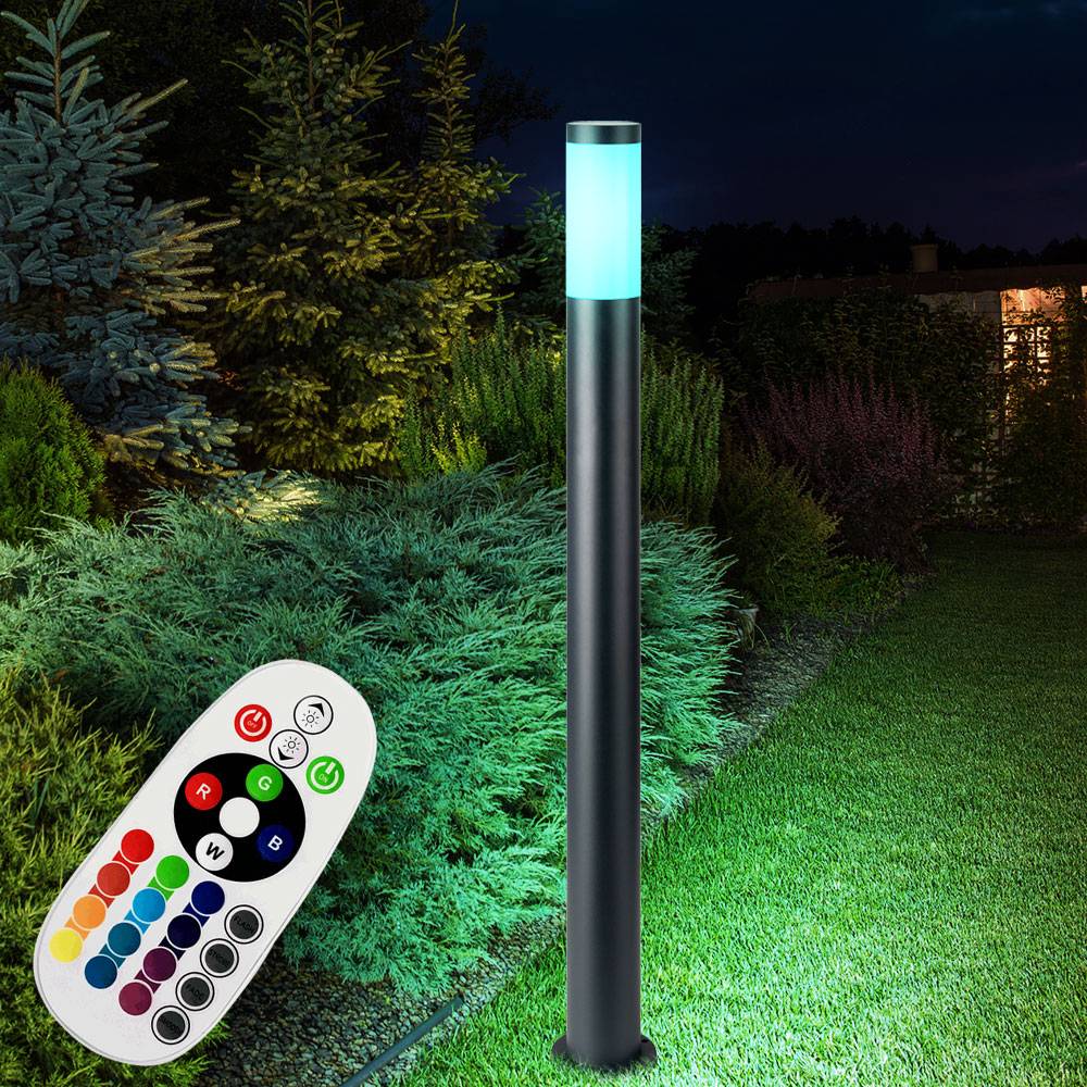 Außen Steh Lampe anthrazit FERNBEDIENUNG Garten Edelstahl Säule Hof Farbwechsler Leuchte dimmbar im Set inkl. RGB LED Leuchtmittel