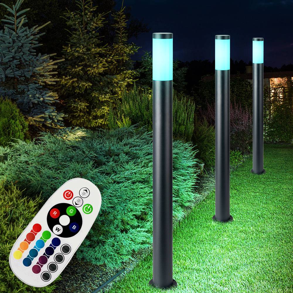 Außen Steh Lampe anthrazit FERNBEDIENUNG Garten Edelstahl Säule Hof Farbwechsler Leuchte dimmbar im Set inkl. RGB LED Leuchtmittel