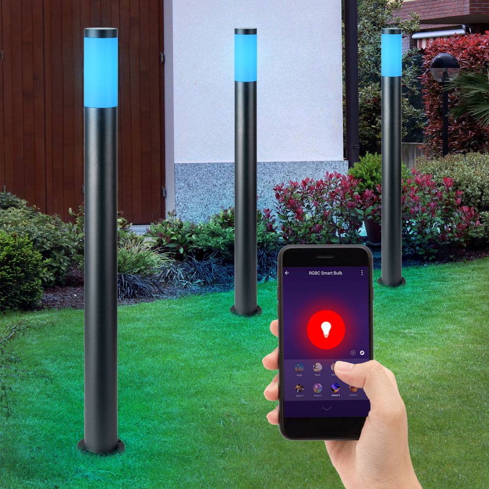 Smart RGB LED Außen Steh Lampe DIMMBAR Sprach App Garten Edelstahl Leuchte steuerbar per Handy