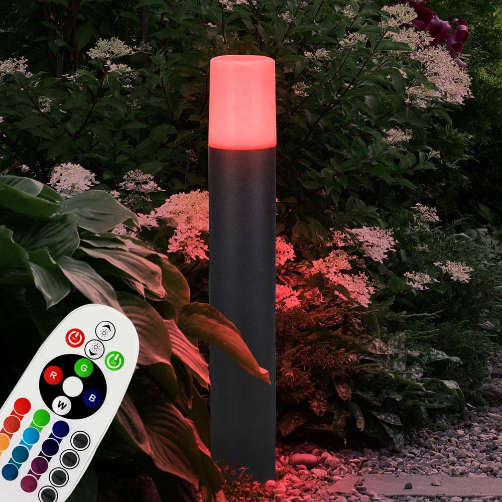 Außenstehlampe dimmbar mit Fernbedienung LED Sockelleuchte Wegelampe schwarz Gartenlampe, RGB Farbwechsel, Aluminium Kunststoff, 3,5W 290lm warmweiß