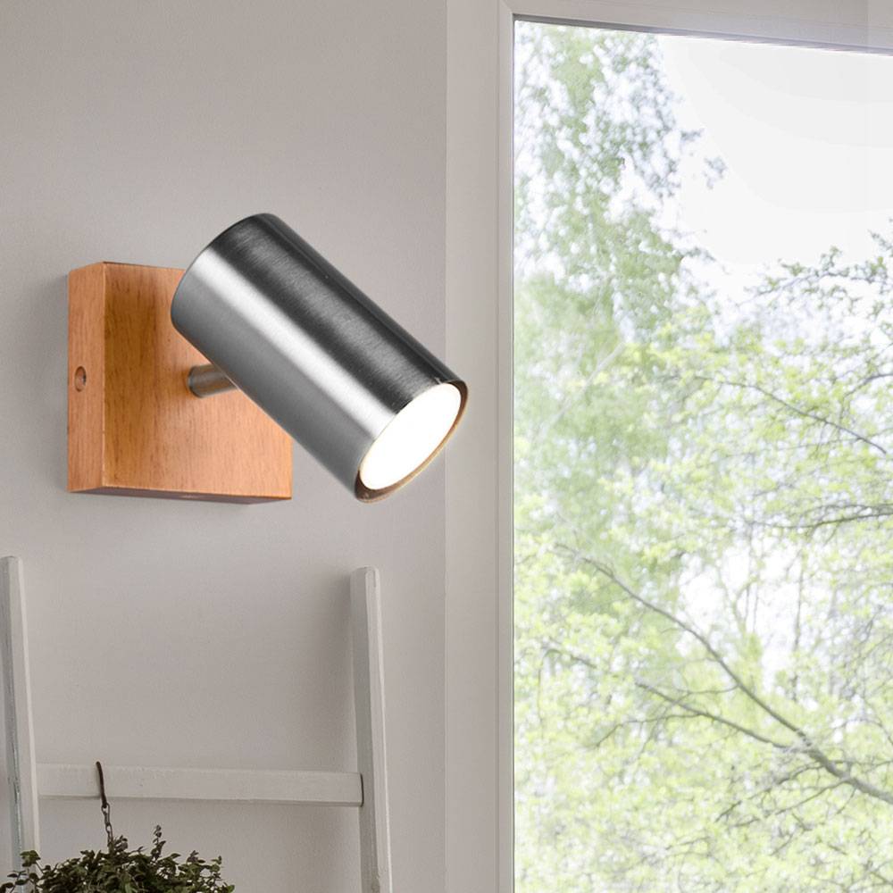Wand Spot Strahler Lampe Holz Ess Zimmer Leuchte verstellbar Flur Beleuchtung im Set inkl. LED Leuchtmittel