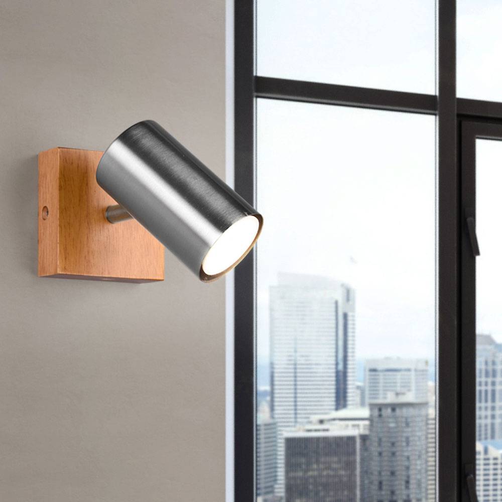 Wand Spot Strahler Lampe Holz Ess Zimmer Leuchte verstellbar Flur Beleuchtung im Set inkl. LED Leuchtmittel