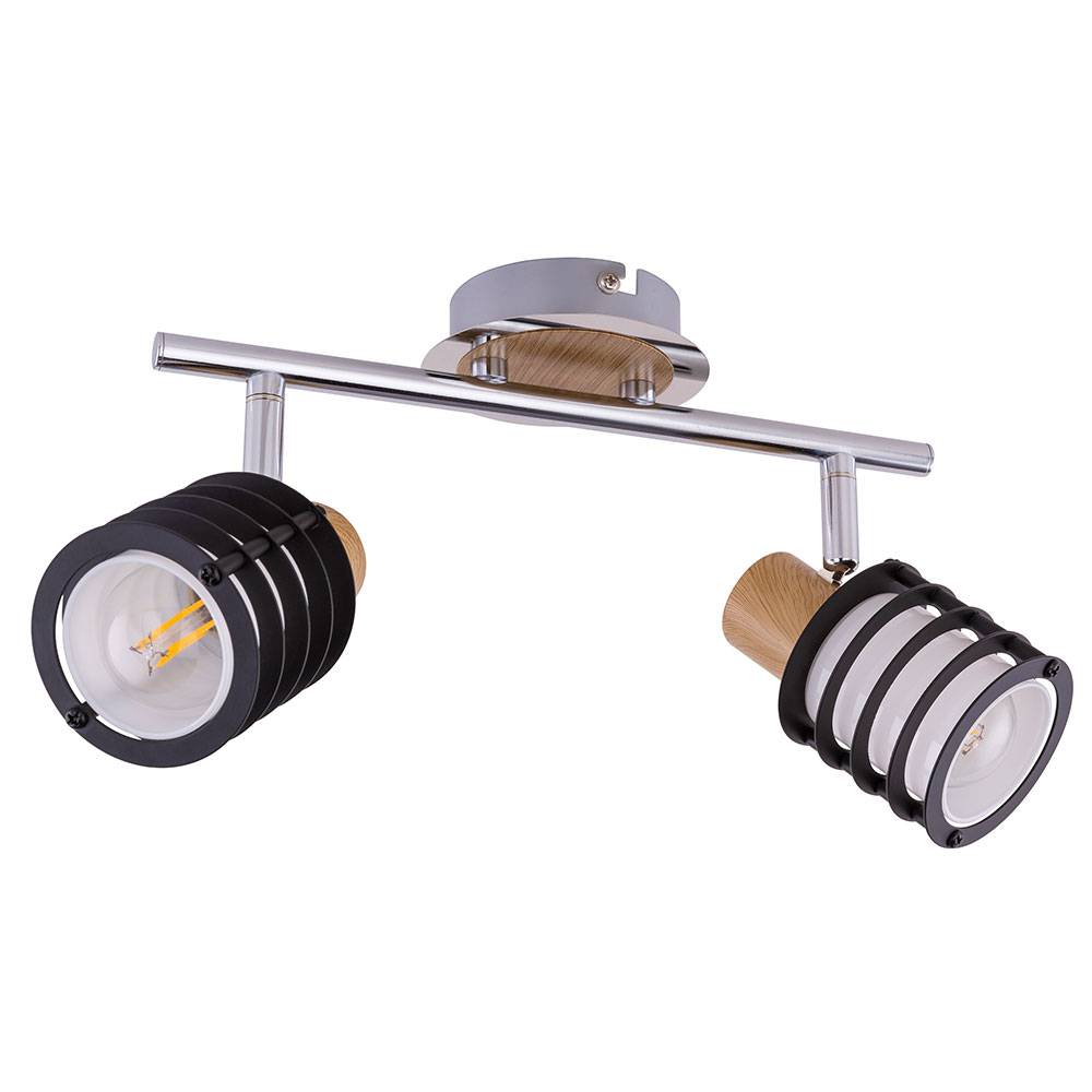 Decken Spot Leiste Lampe Ess Zimmer Chrom Glas Leuchte Holz Strahler verstellbar im Set inkl. LED Leuchtmittel