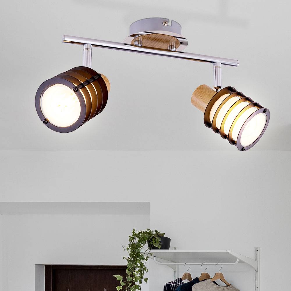 Decken Spot Leiste Lampe Ess Zimmer Chrom Glas Leuchte Holz Strahler verstellbar im Set inkl. LED Leuchtmittel