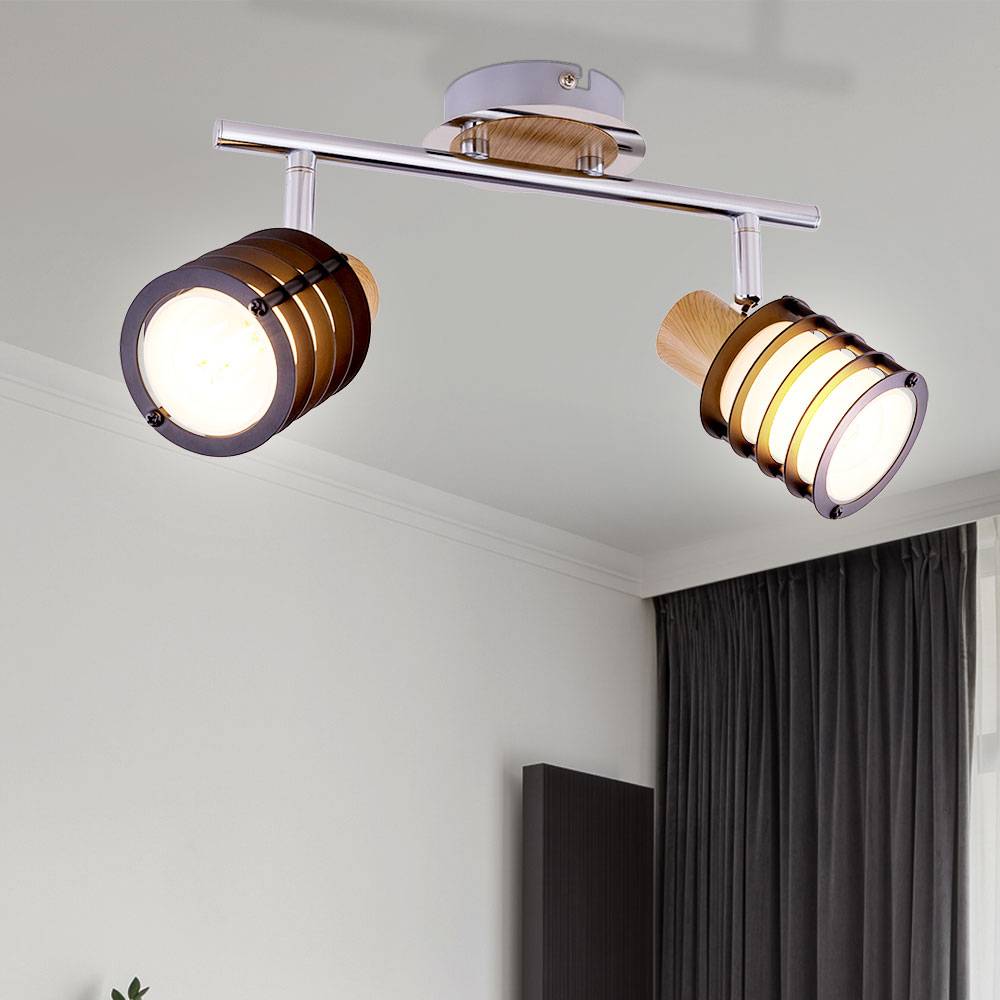 Decken Spot Leiste Lampe Ess Zimmer Chrom Glas Leuchte Holz Strahler verstellbar im Set inkl. LED Leuchtmittel
