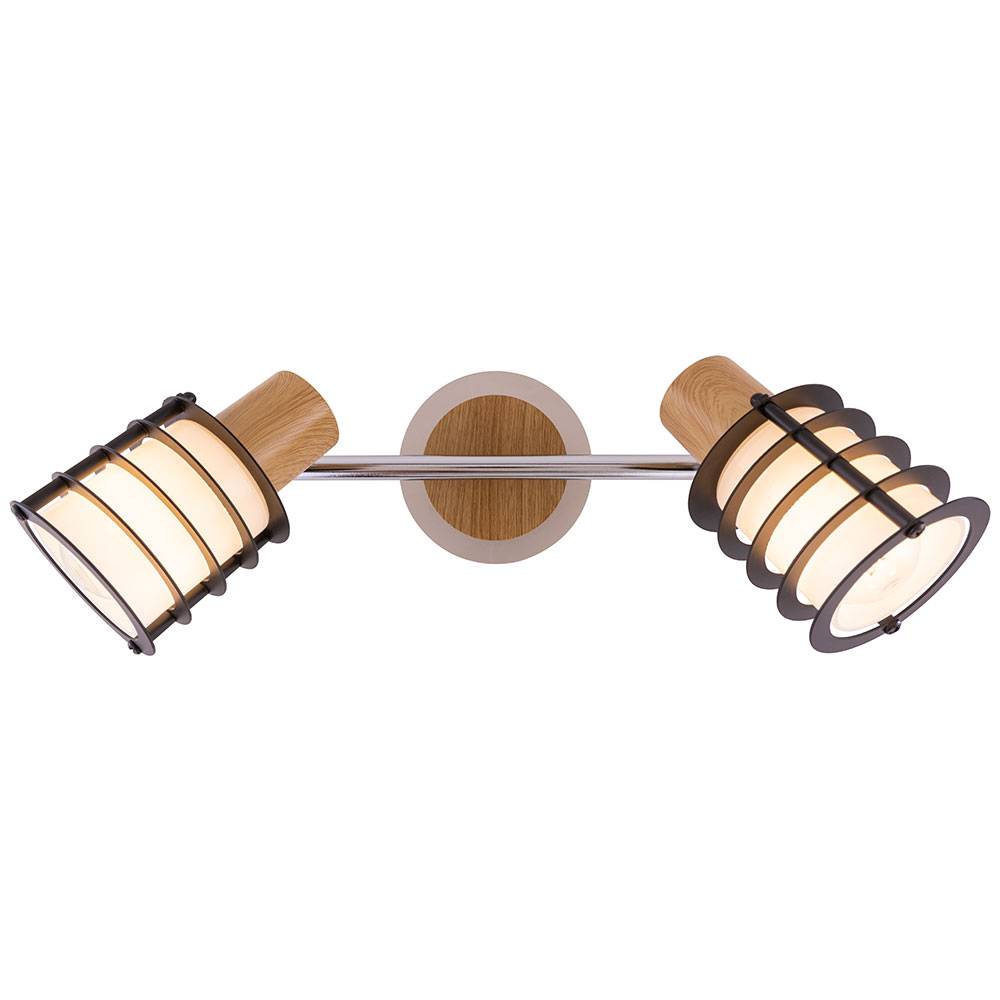 Decken Spot Leiste Lampe Ess Zimmer Chrom Glas Leuchte Holz Strahler verstellbar im Set inkl. LED Leuchtmittel