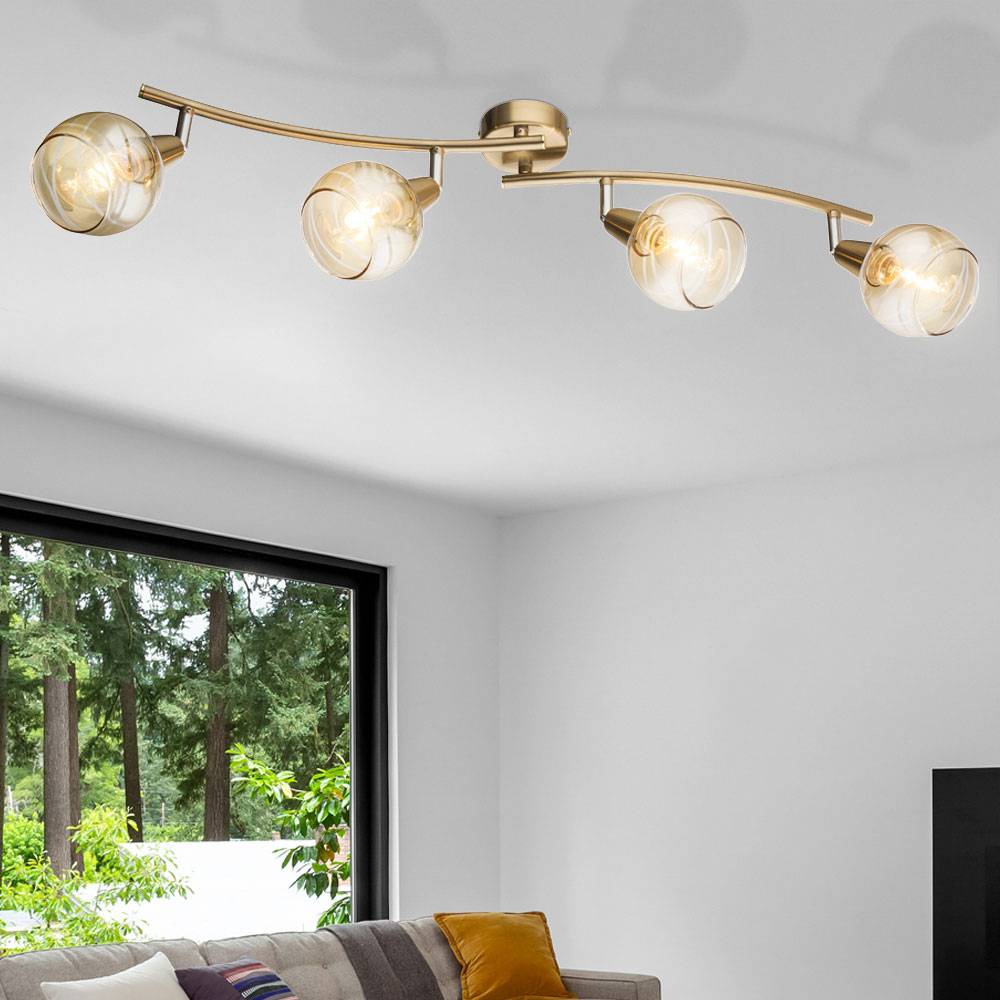 Decken Leuchte Glas Strahler Lampe GOLD Wohn Zimmer Spot Leiste verstellbar im Set inkl. LED Leuchtmittel