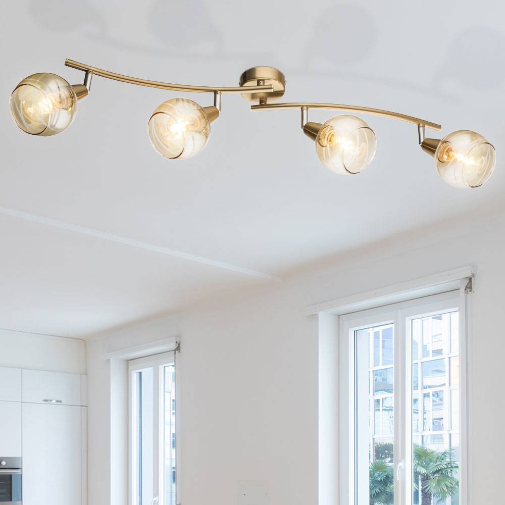 Decken Leuchte Glas Strahler Lampe GOLD Wohn Zimmer Spot Leiste verstellbar im Set inkl. LED Leuchtmittel