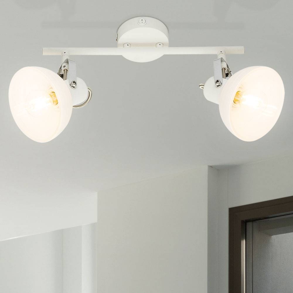 Deckenleuchte schwenkbar Deckenstrahler Glas weiß Deckenlampe Chrom, Schalter, Fernbedienung dimmbar, 2x RGB LED 4,8W 470Lm warmweiß, L 35 cm