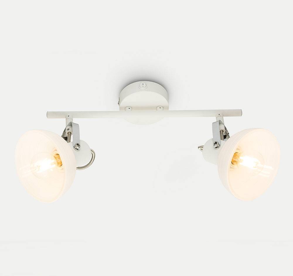 Deckenleuchte schwenkbar Deckenstrahler Glas weiß Deckenlampe Chrom, Schalter, Fernbedienung dimmbar, 2x RGB LED 4,8W 470Lm warmweiß, L 35 cm