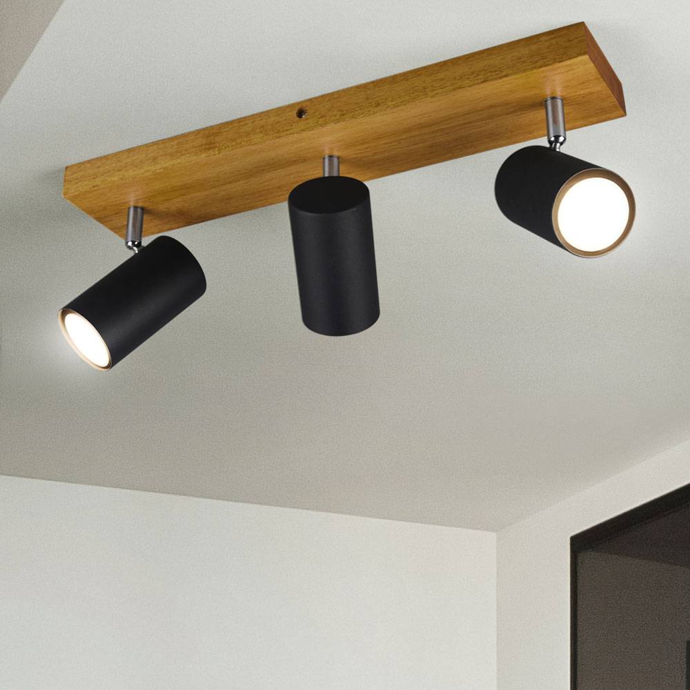 Decken Leuchte Holz Strahler schwenkbar Wohn Ess Schlaf Zimmer Beleuchtung Spot Lampe braun im Set inkl. LED Leuchtmittel