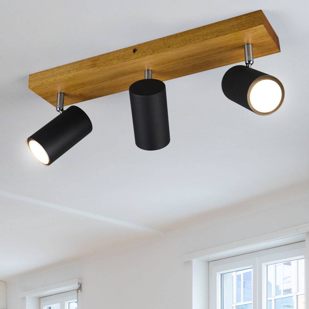Decken Leuchte Holz Strahler schwenkbar Wohn Ess Schlaf Zimmer Beleuchtung Spot Lampe braun im Set inkl. LED Leuchtmittel