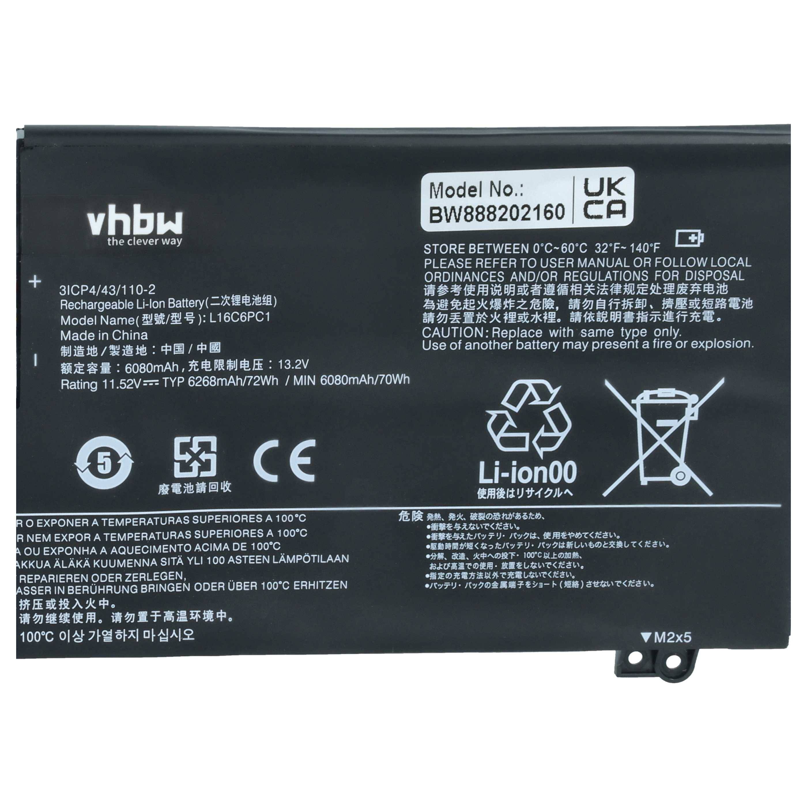 vhbw Akku kompatibel mit Lenovo Yoga 720-15IKB (80X7007CMZ), 720-15IKB (80X70091GE) Notebook (6150 mAh, 11,56 V, Li-Polymer)