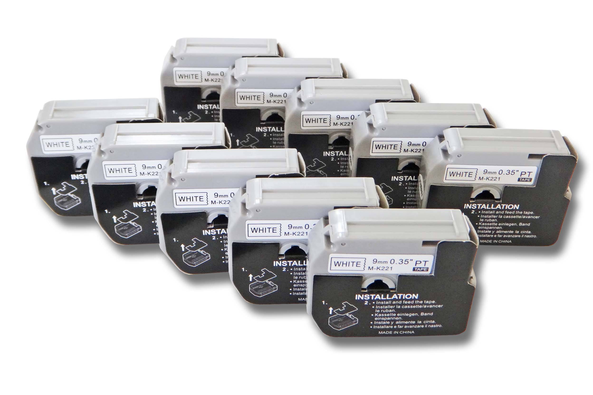 vhbw 10x Schriftband Kassette Ersatz für Brother M-K221 für Etiketten-Drucker 9mm schwarz auf weiß