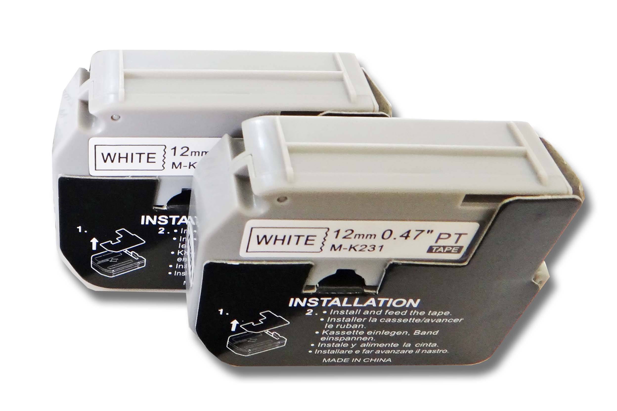 vhbw 2x Schriftband Kassette Ersatz für Brother M-K231 für Etiketten-Drucker 12mm schwarz auf weiß