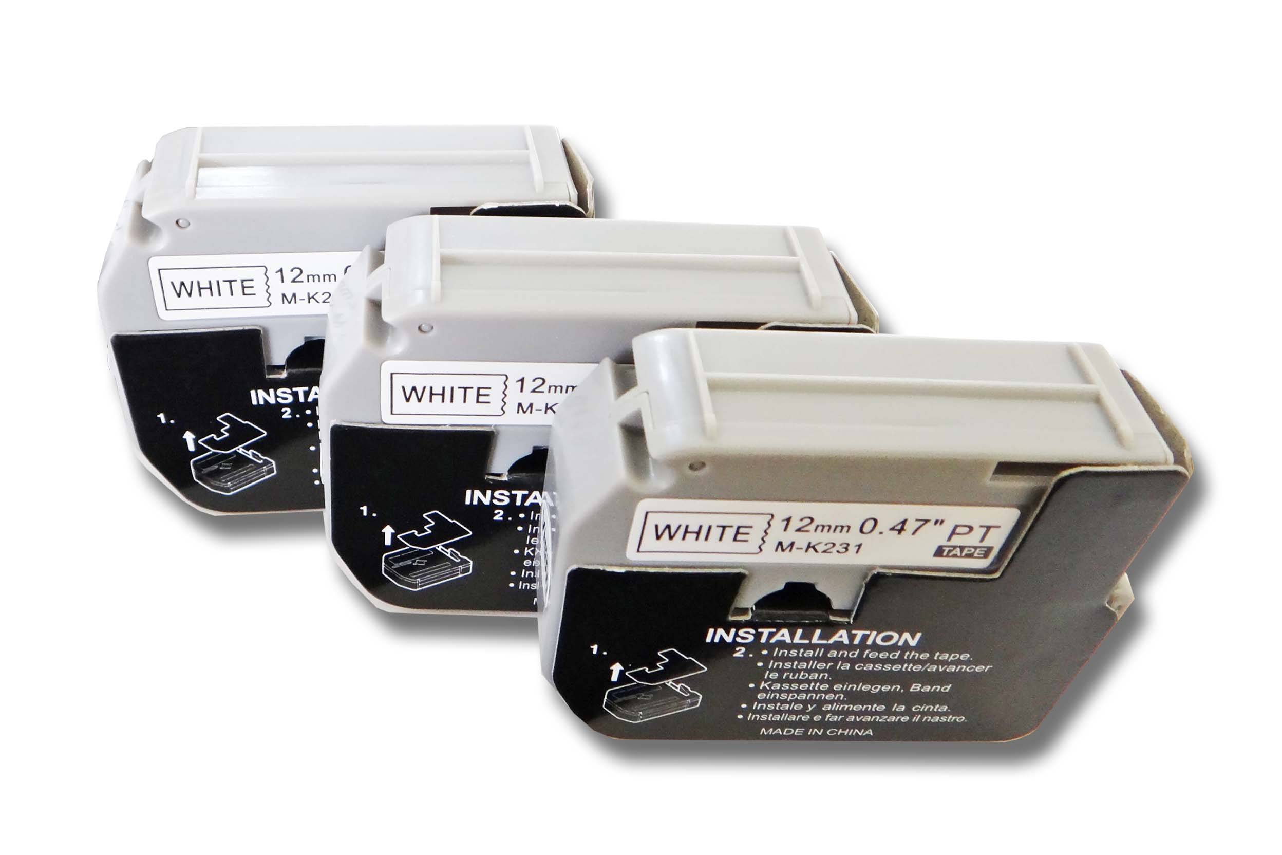 vhbw 3x Schriftband Kassette Ersatz für Brother M-K231 für Etiketten-Drucker 12mm schwarz auf weiß