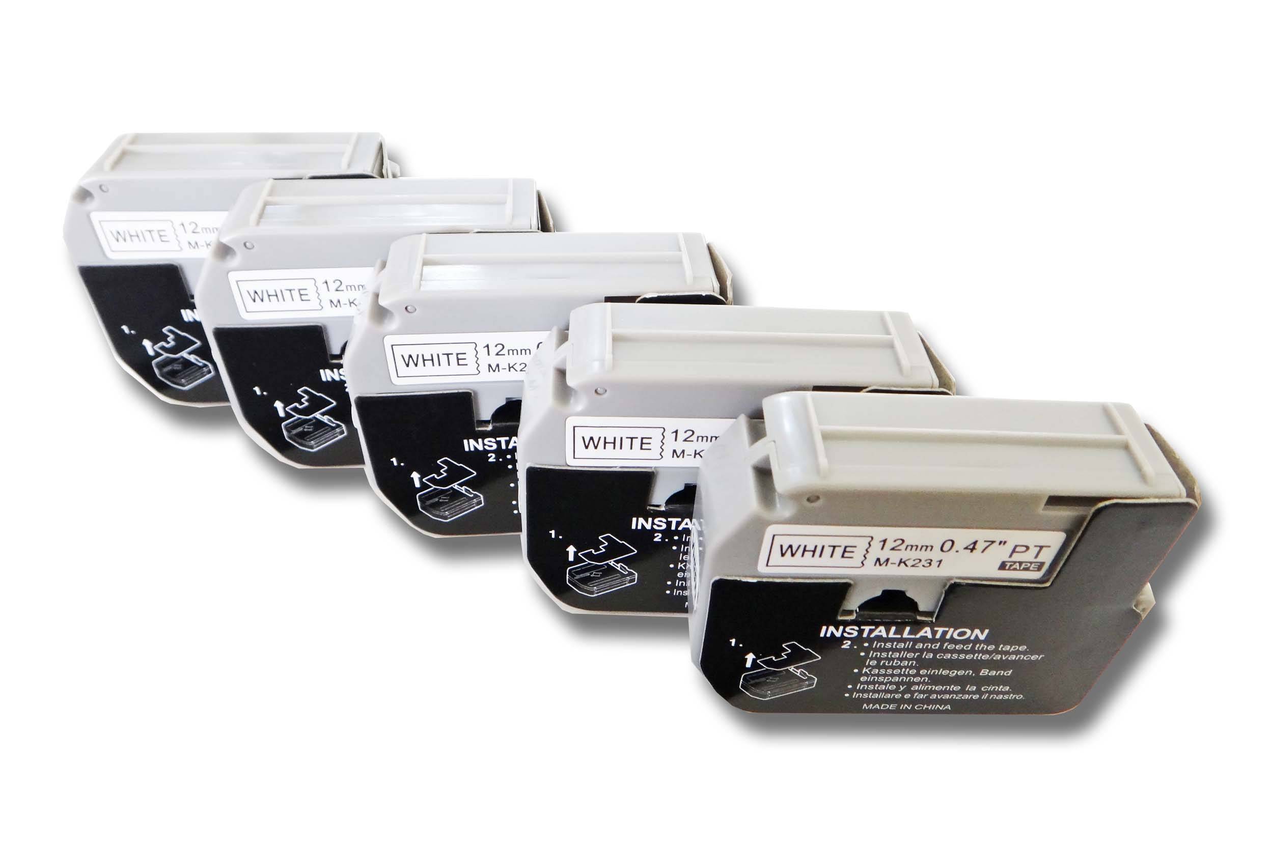 vhbw 5x Schriftband Kassette Ersatz für Brother M-K231 für Etiketten-Drucker 12mm schwarz auf weiß