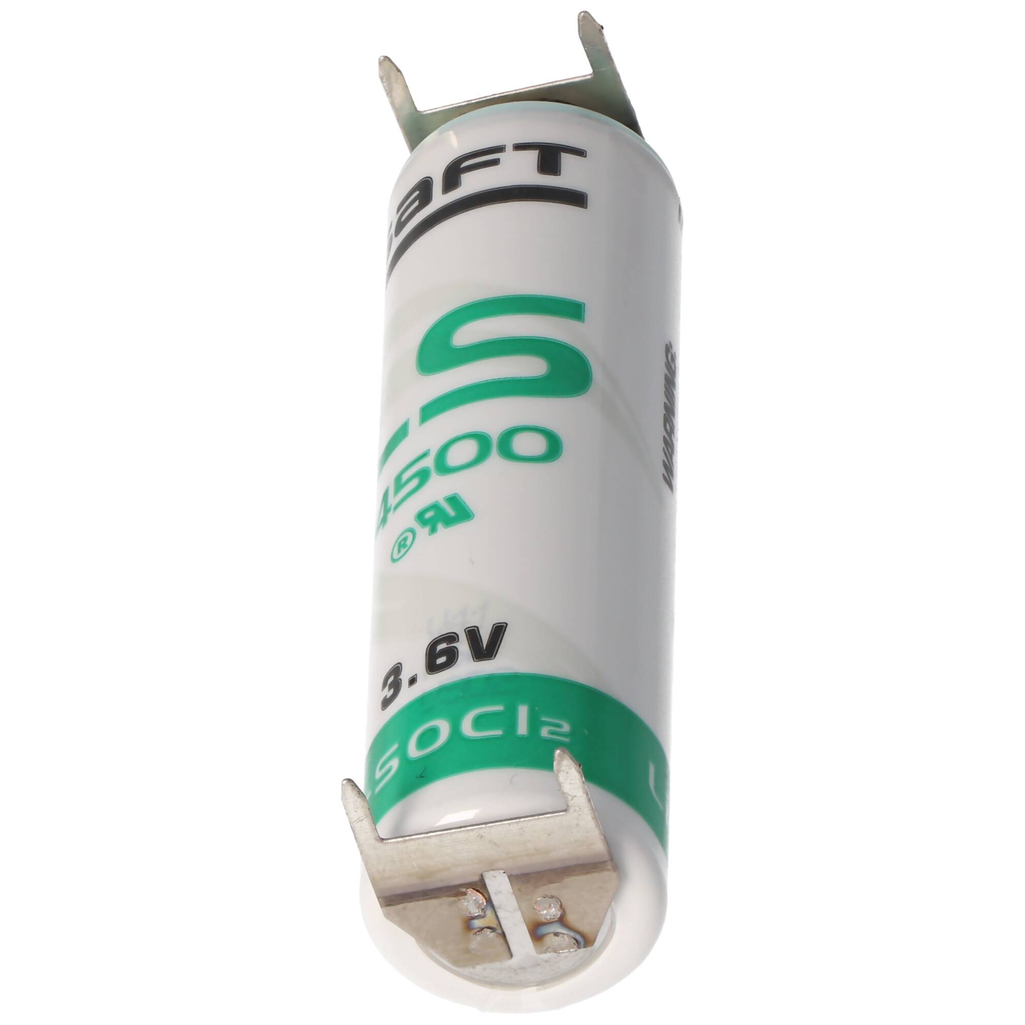 Saft LS14500 AA Lithium Batterie 3,6 Volt mit Printanschluss, LS14500 LiSOCI2 2600mAh 2er Print - / 2er Print +