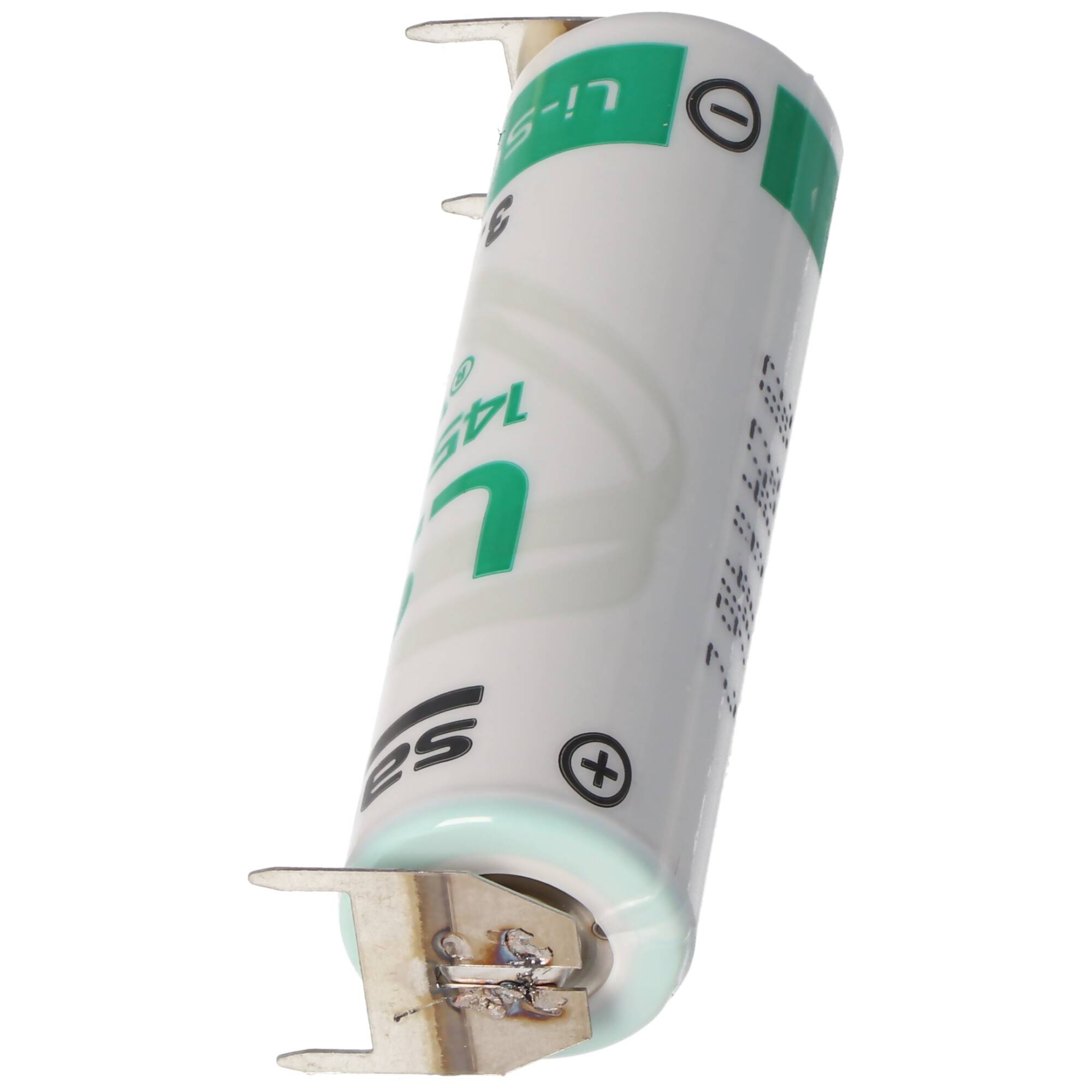 Saft LS14500 AA Lithium Batterie 3,6 Volt mit Printanschluss, LS14500 LiSOCI2 2600mAh 2er Print - / 2er Print +