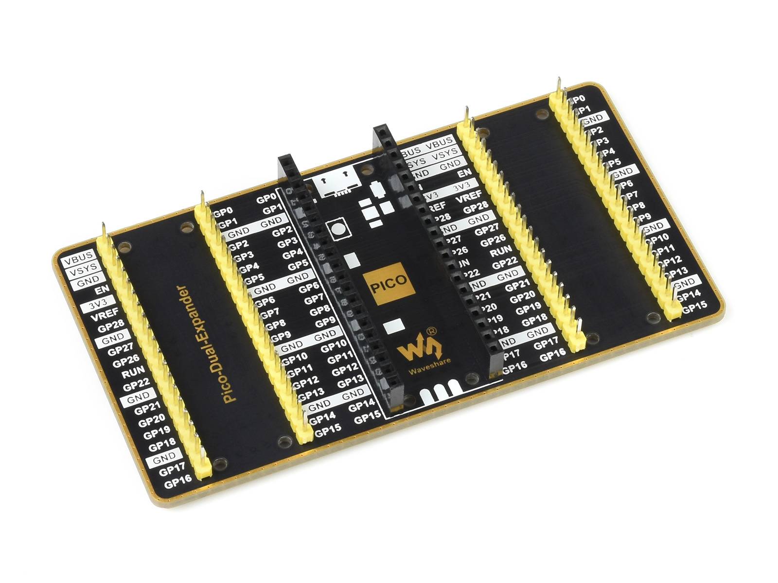 WaveShare Dual GPIO Expander for Raspberry Pi Pico, Two Sets of Male Headers
