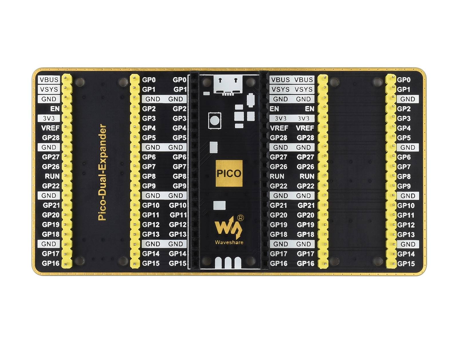 WaveShare Dual GPIO Expander for Raspberry Pi Pico, Two Sets of Male Headers