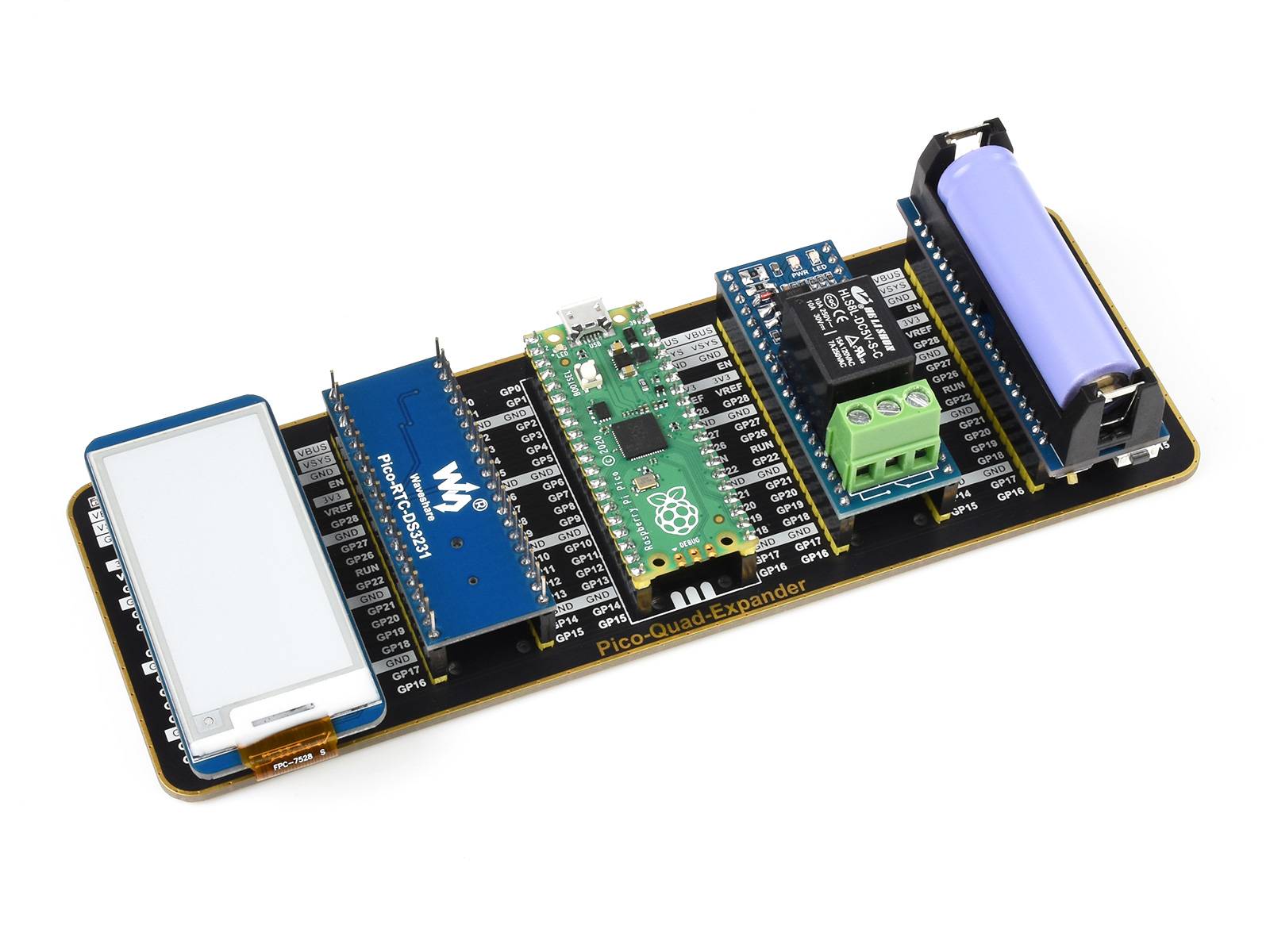 WaveShare Quad GPIO Expander for Raspberry Pi Pico, Four Sets of Male Headers, USB Power Connector