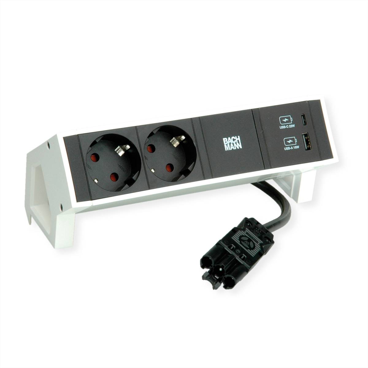 BACHMANN DESK2 2xSchutzkontakt USB A&C, USB Charger 22W 0,2m GST18 weiss