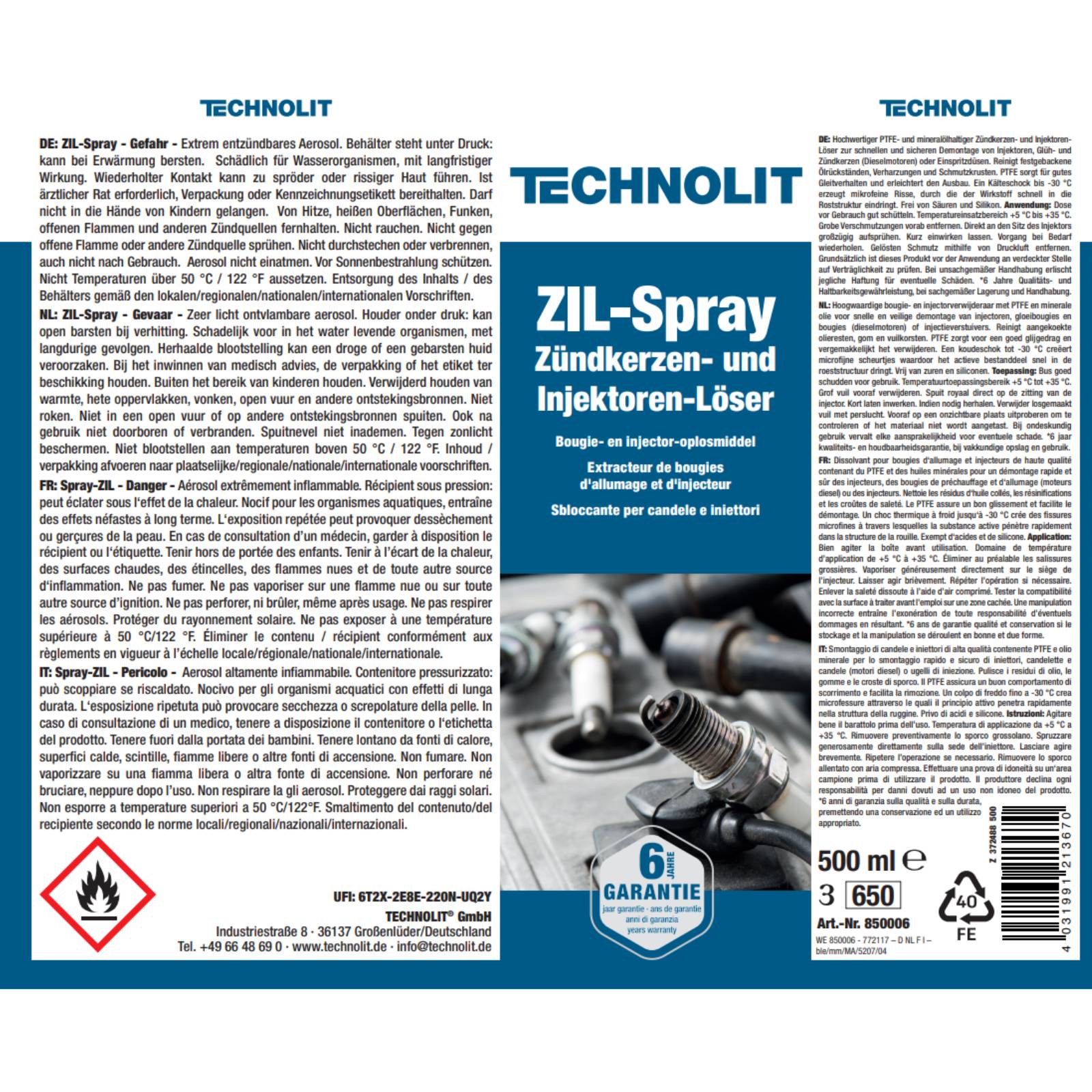 TECHNOLIT Zündkerzen- und Injektoren-Löser ZIL-Spray 500 ml