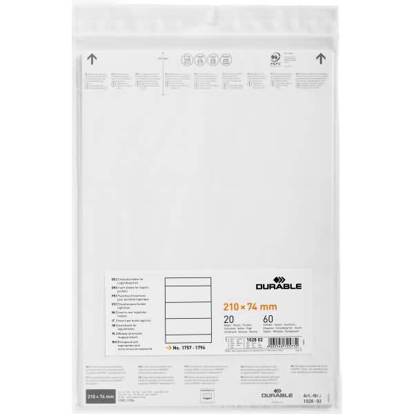 Einsteckschild für Logistiktasche 210x74mm weiß VE=60 Stück