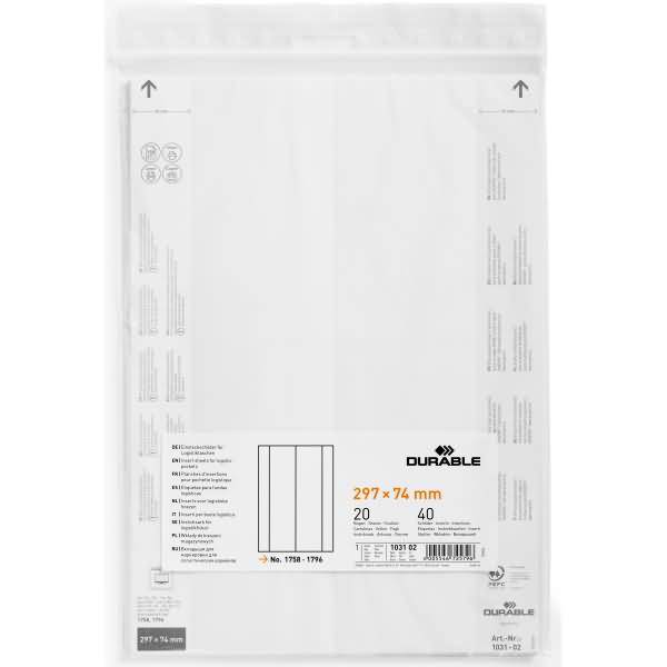 Einsteckschild für Logistiktasche 297x74mm weiß Beutel VE=40 Stück