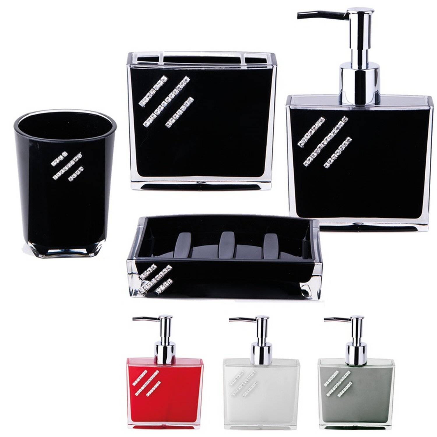 HOFFMANNS 4-tlg Badezimmer Set, Luxus-Badezimmer-Accessoires, stilvolle Badezimmer-Set in Rot