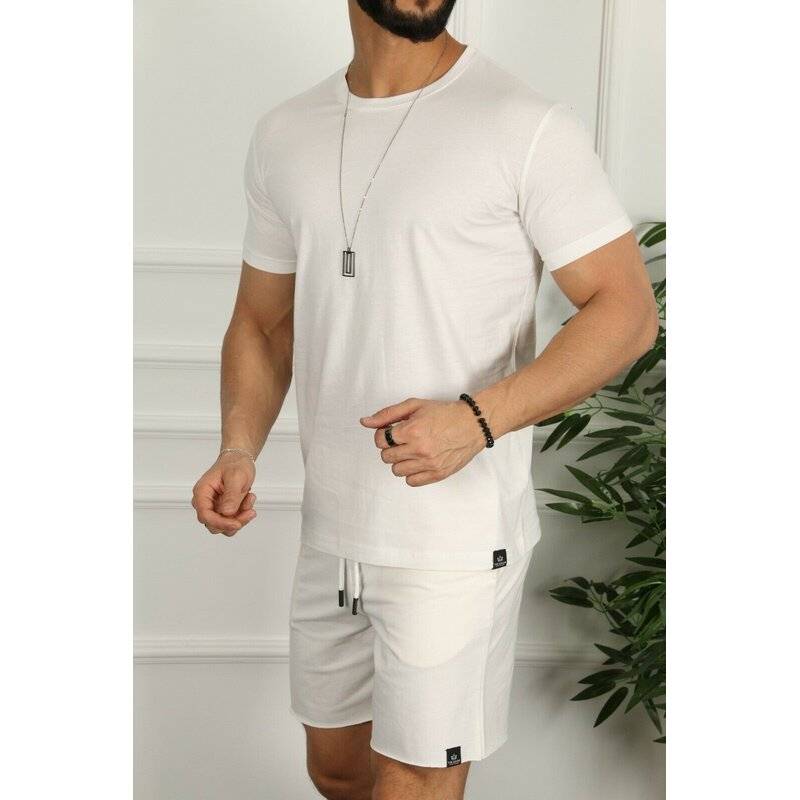 Megaman Trainingsanzug Sportanzug Jogginganzüge Basic Anzug T-Shirt Kurze Hose Short Sportlich Weiß 2XL