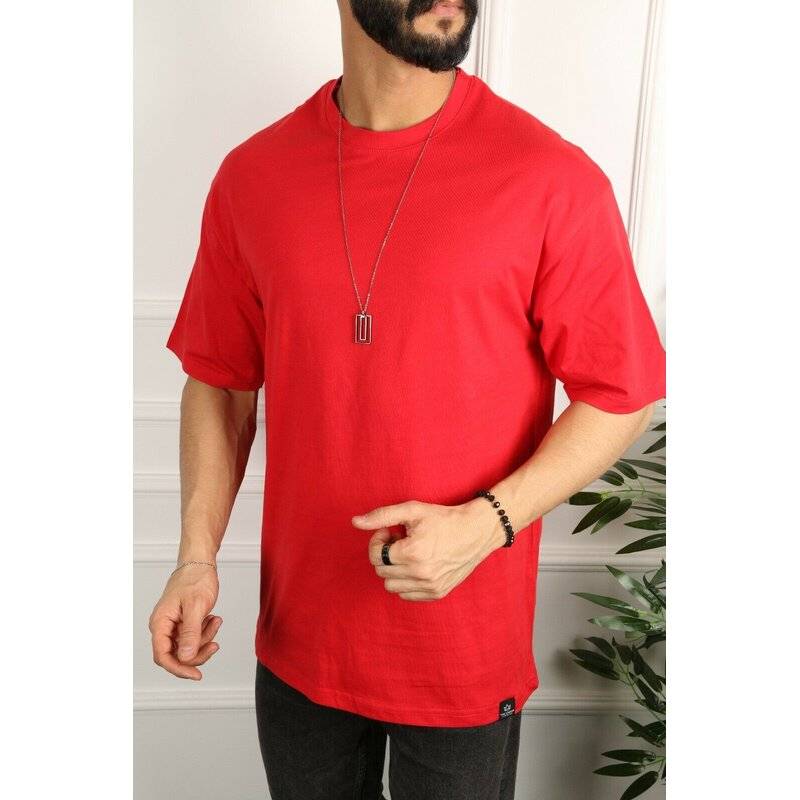 Megaman Oversize Herren T-Shirt Long-Tee Basic Shirt Longshirt Premium Qualität Tops Kurzarm Fashion M Rot