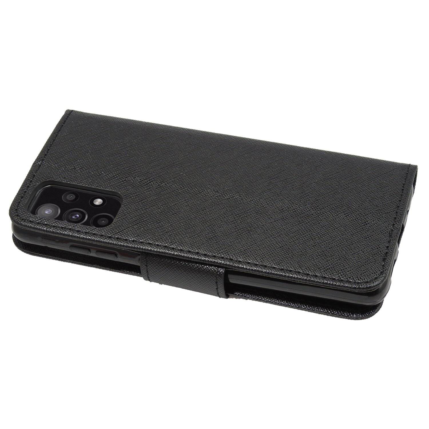 Buch Tasche "Fancy" für SAMSUNG GALAXY A52 (A525F) Handy Hülle Schutzhülle mit Standfunktion, Kartenfach Schwarz