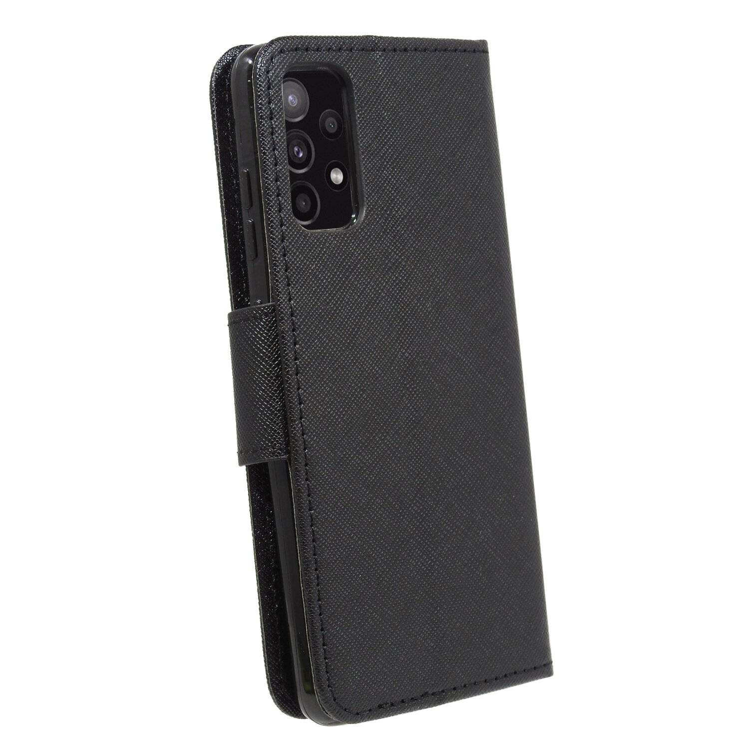 Buch Tasche "Fancy" für SAMSUNG GALAXY A52 (A525F) Handy Hülle Schutzhülle mit Standfunktion, Kartenfach Schwarz