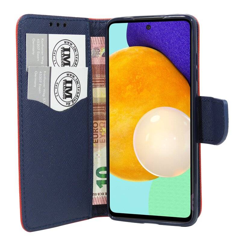 Buch Tasche "Fancy" für SAMSUNG GALAXY A52 (A525F) Handy Hülle Etui Schutzhülle mit Standfunktion, Kartenfach Rot-Blau
