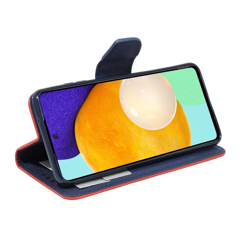 Buch Tasche "Fancy" für SAMSUNG GALAXY A52 (A525F) Handy Hülle Etui Schutzhülle mit Standfunktion, Kartenfach Rot-Blau