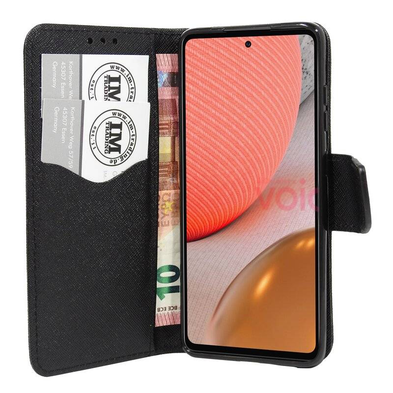 Buch Tasche "Fancy" für SAMSUNG GALAXY A72 (A725F) Handy Hülle Etui Schutzhülle mit Standfunktion, Kartenfach Schwarz