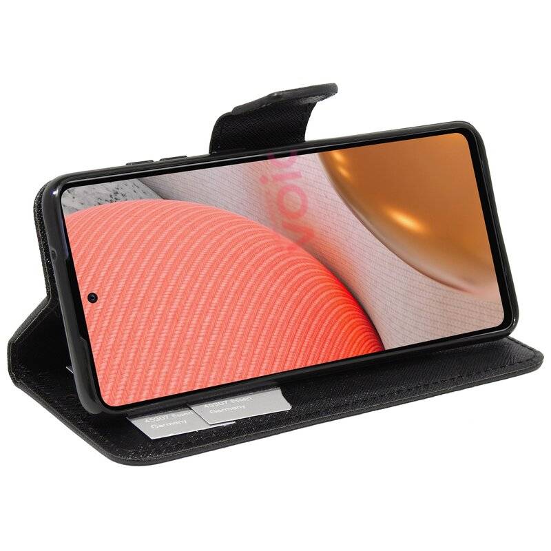 Buch Tasche "Fancy" für SAMSUNG GALAXY A72 (A725F) Handy Hülle Etui Schutzhülle mit Standfunktion, Kartenfach Schwarz