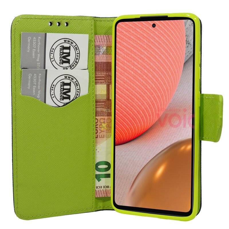 Buch Tasche "Fancy" für SAMSUNG GALAXY A72 (A725F) Handy Hülle Etui Schutzhülle mit Standfunktion, Kartenfach Blau-Grün