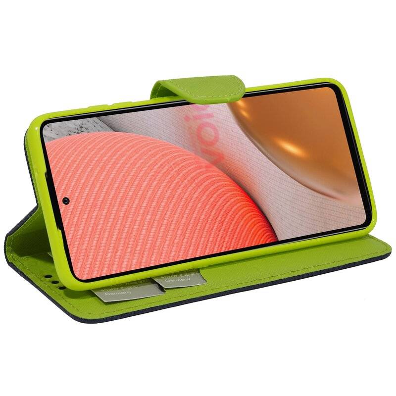 Buch Tasche "Fancy" für SAMSUNG GALAXY A72 (A725F) Handy Hülle Etui Schutzhülle mit Standfunktion, Kartenfach Blau-Grün