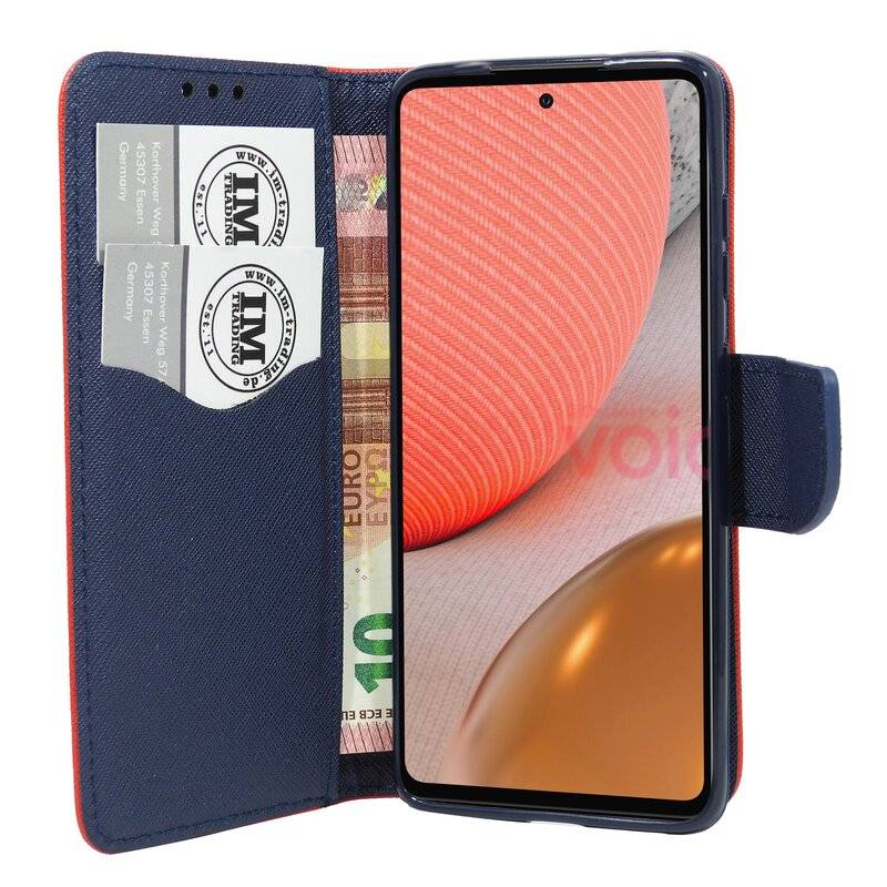 Buch Tasche "Fancy" für SAMSUNG GALAXY A72 (A725F) Handy Hülle Etui Schutzhülle mit Standfunktion, Kartenfach Rot-Blau