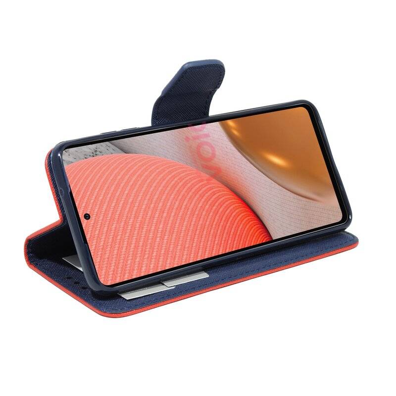 Buch Tasche "Fancy" für SAMSUNG GALAXY A72 (A725F) Handy Hülle Etui Schutzhülle mit Standfunktion, Kartenfach Rot-Blau