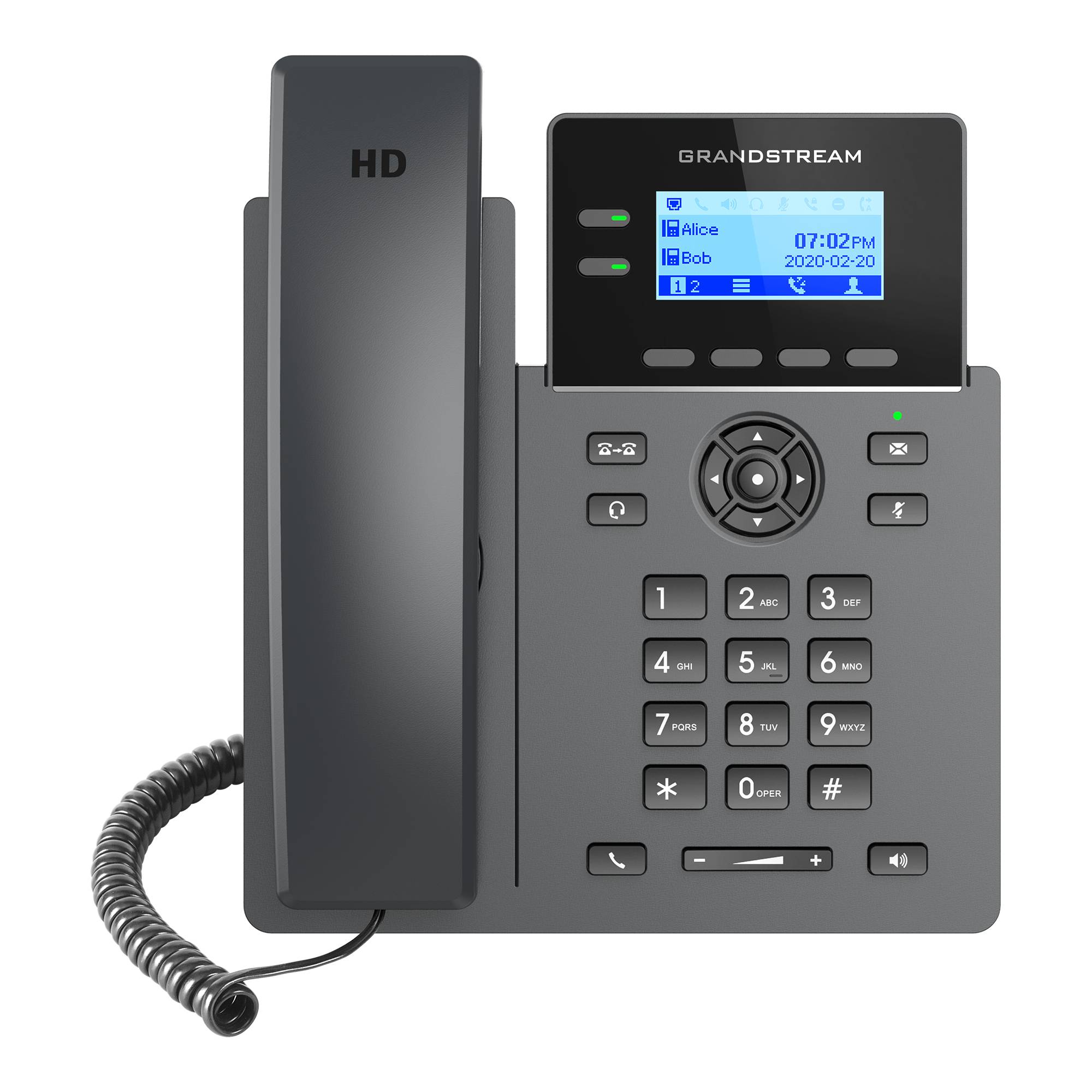 Grandstream Networks GRP2602P, IP-Telefon, Schwarz, Kabelloses Mobilteil, 2 Zeilen, 2000 Eintragungen, LCD
