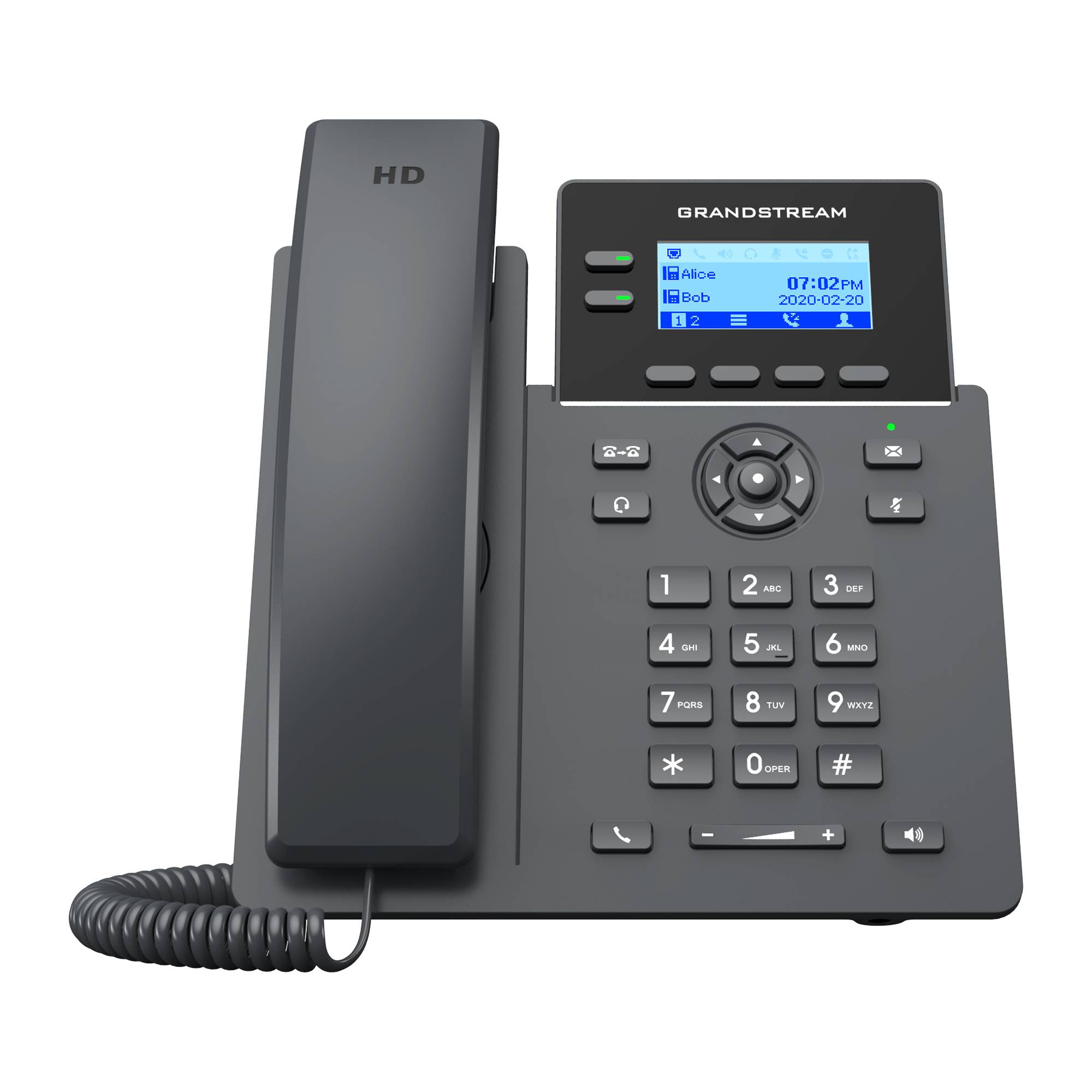 Grandstream Networks GRP2602P, IP-Telefon, Schwarz, Kabelloses Mobilteil, 2 Zeilen, 2000 Eintragungen, LCD