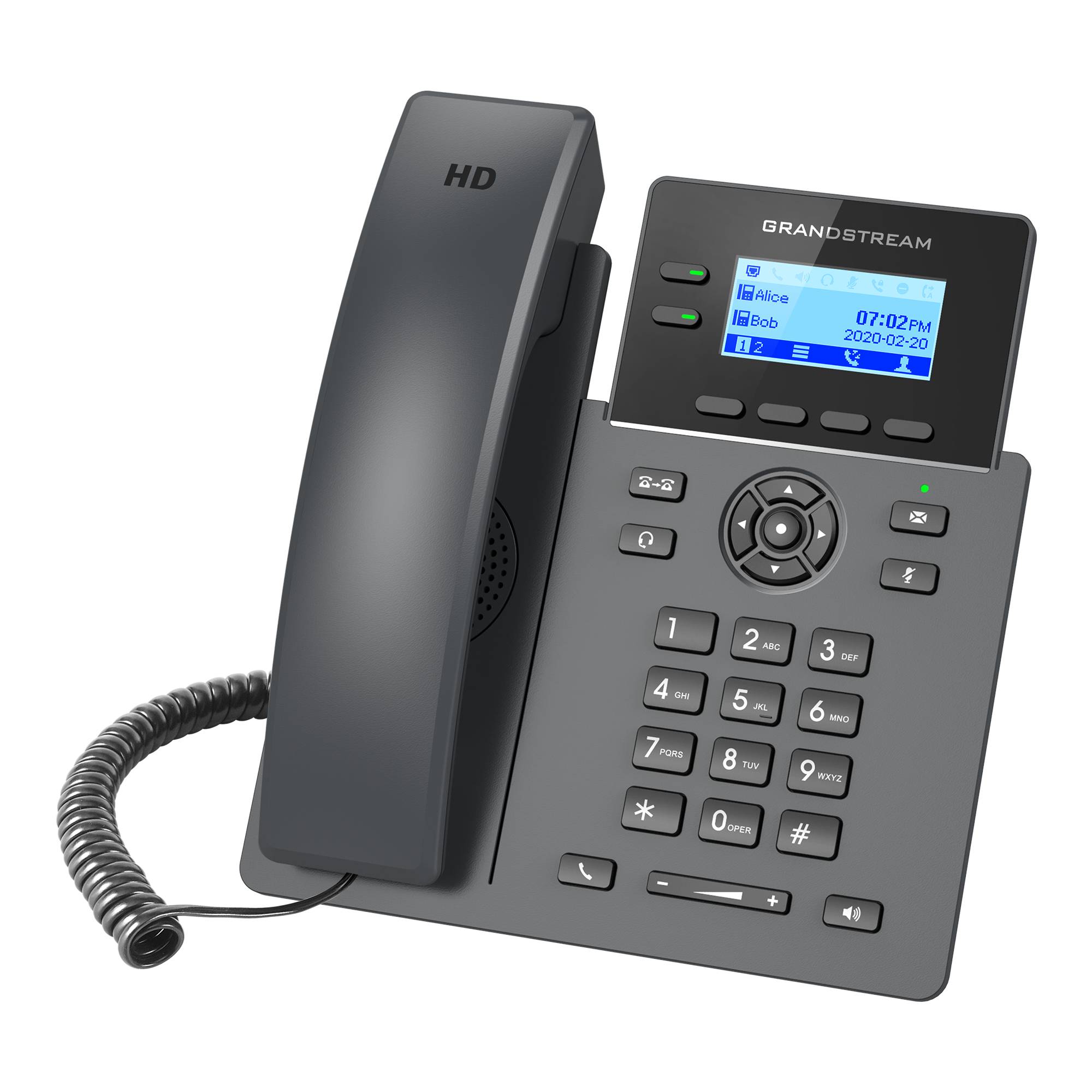 Grandstream Networks GRP2602P, IP-Telefon, Schwarz, Kabelloses Mobilteil, 2 Zeilen, 2000 Eintragungen, LCD
