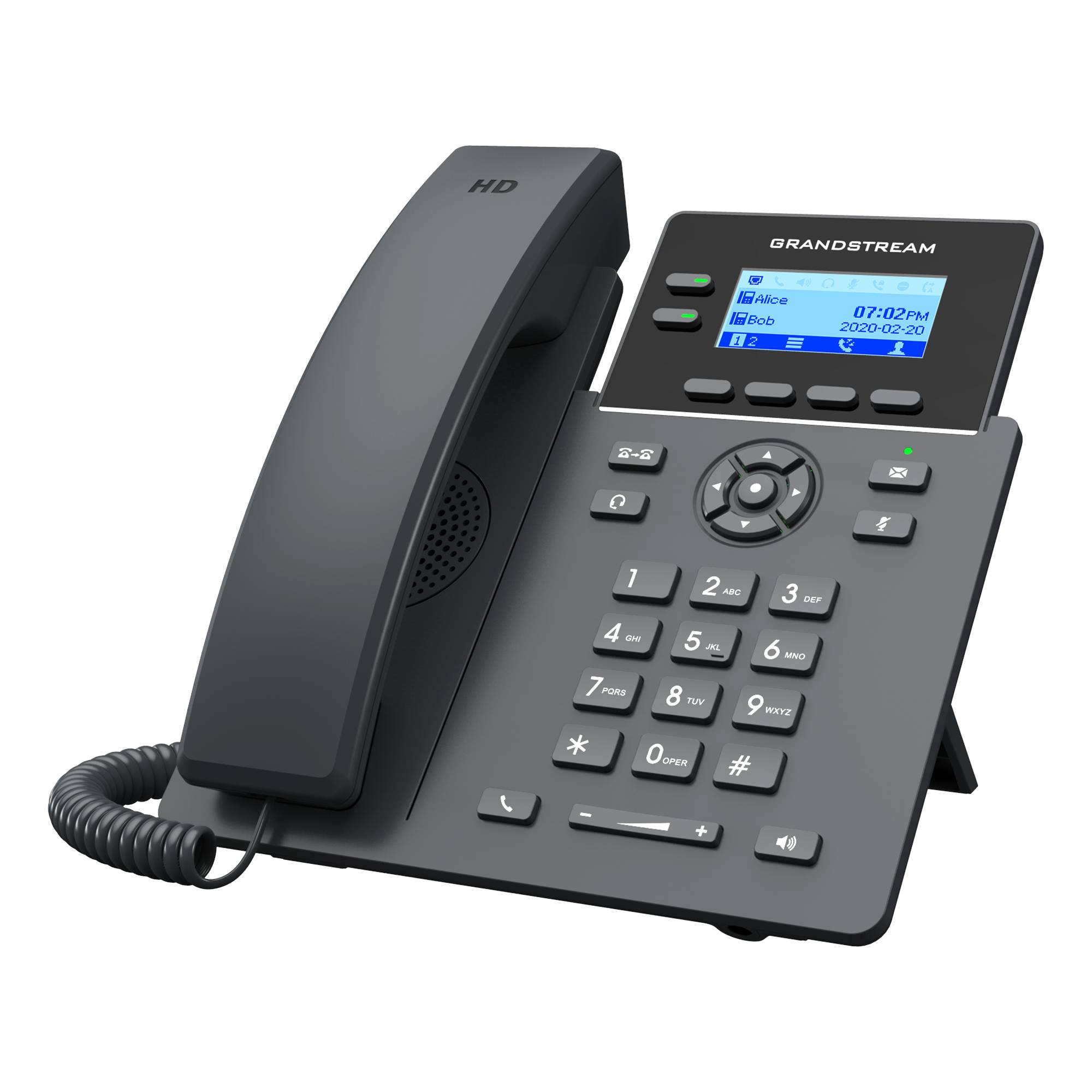 Grandstream Networks GRP2602P, IP-Telefon, Schwarz, Kabelloses Mobilteil, 2 Zeilen, 2000 Eintragungen, LCD